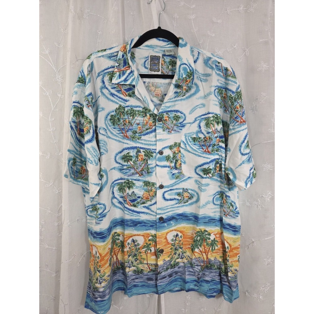 Ocean Current Genuine Vintage Original Hawaiian Shirt Large Island Palm Ocean